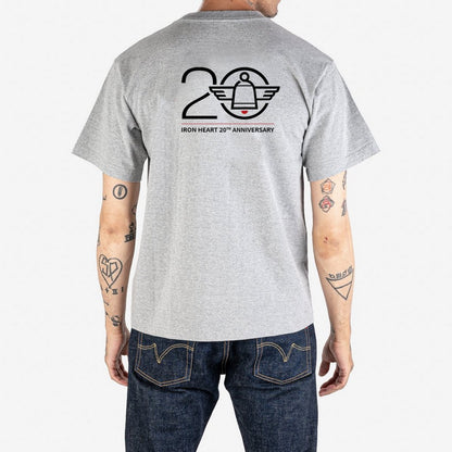 Iron Heart 7.5oz Printed "20th Anniversary" Loopwheel Crew Neck T-Shirt - Grey