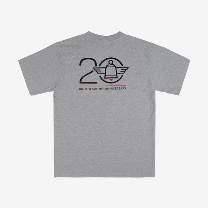 Iron Heart 7.5oz Printed "20th Anniversary" Loopwheel Crew Neck T-Shirt - Grey