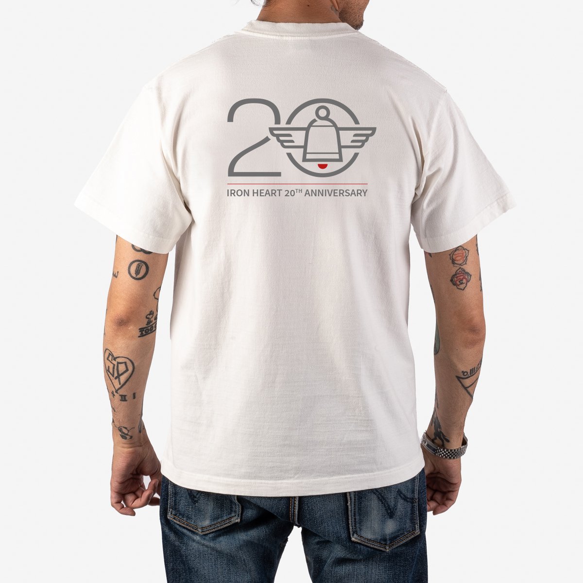 Iron Heart 7.5oz Printed "20th Anniversary" Loopwheel Crew Neck T-Shirt - White