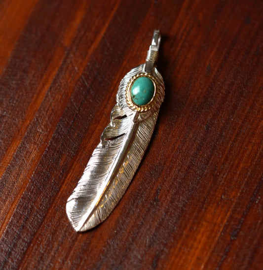 First Arrow's Silver P-602L Feather With Heartfeather and Turquoise (K18 Bezel)