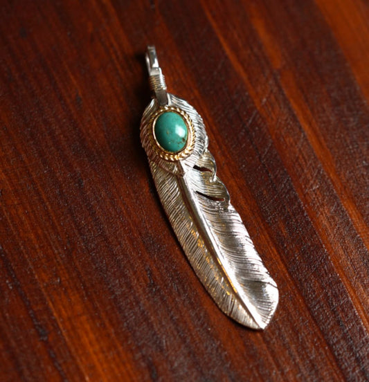 First Arrow's Silver P-602R Feather With Heartfeather and Turquoise (K18 Bezel)