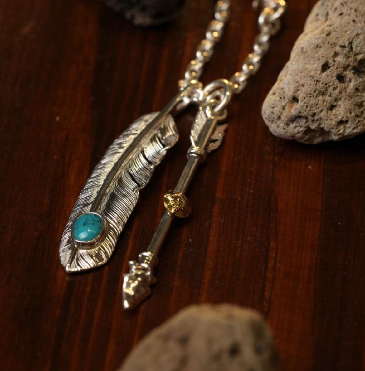 First Arrow's Silver SET 2 Arrow +Feather Turquoise