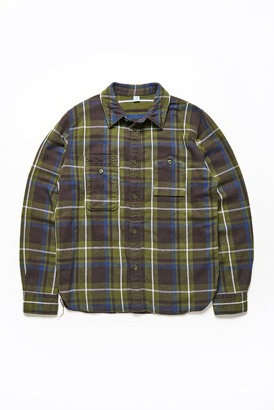 Pure Blue Japan Heavyweight Check Flannel Shirt 2222-Olive