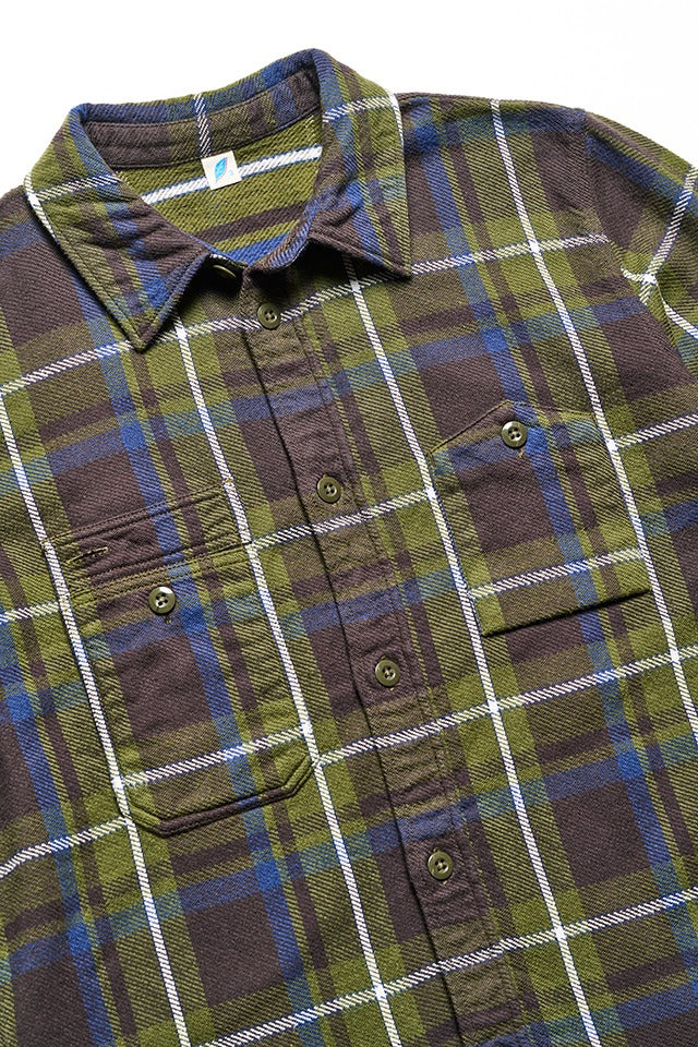 Pure Blue Japan Heavyweight Check Flannel Shirt 2222-Olive