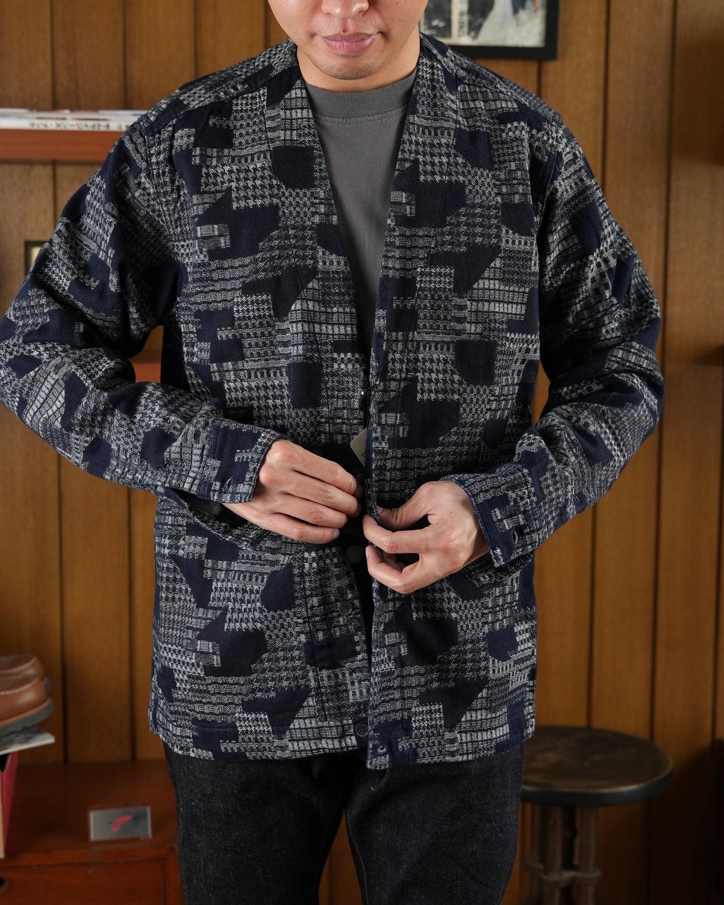 MOMOTARO MXLS1014 INDIGO JACQUARD CARDIGAN