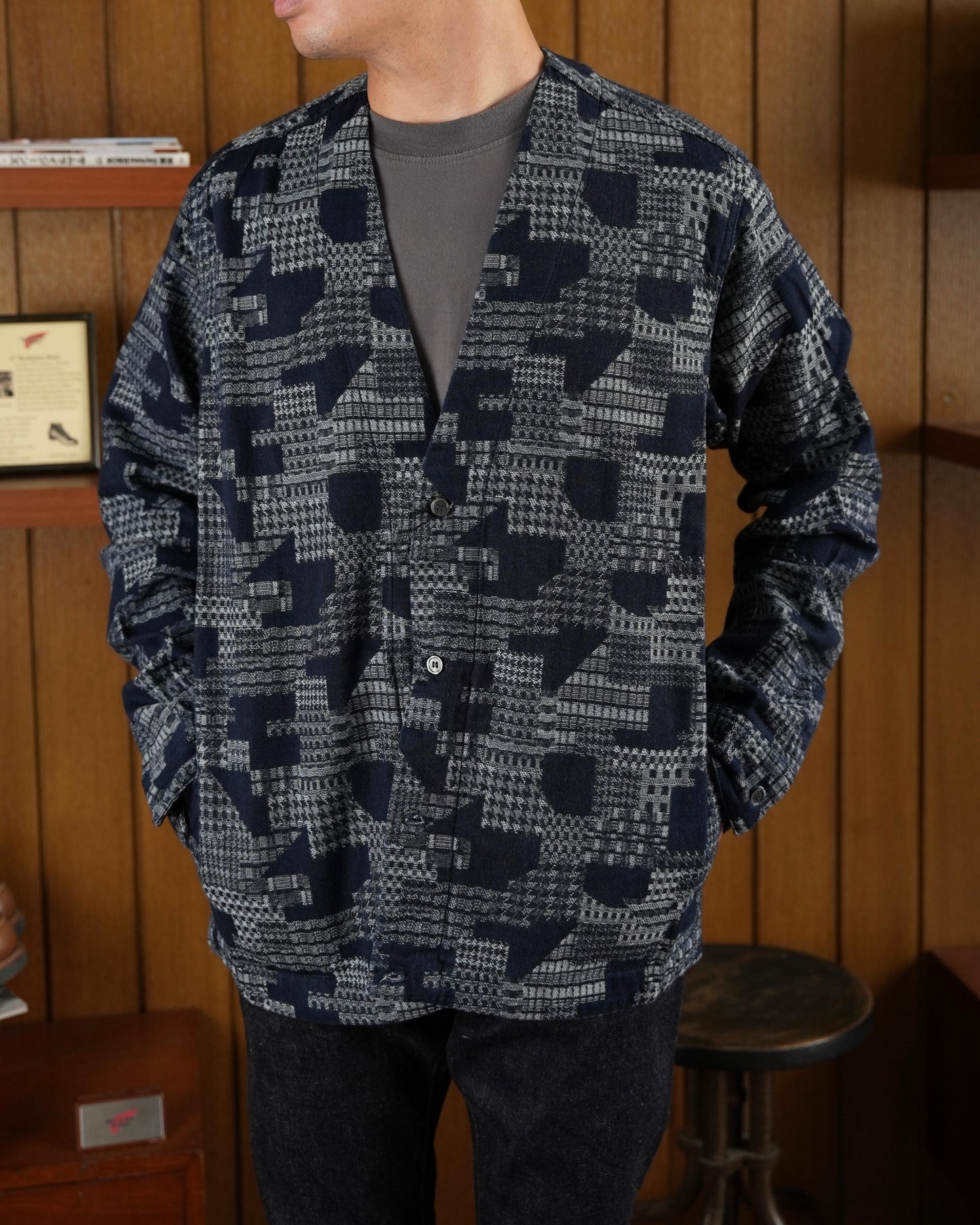 MOMOTARO MXLS1014 INDIGO JACQUARD CARDIGAN