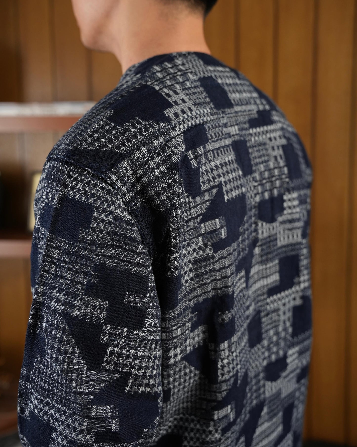 MOMOTARO MXLS1014 INDIGO JACQUARD CARDIGAN