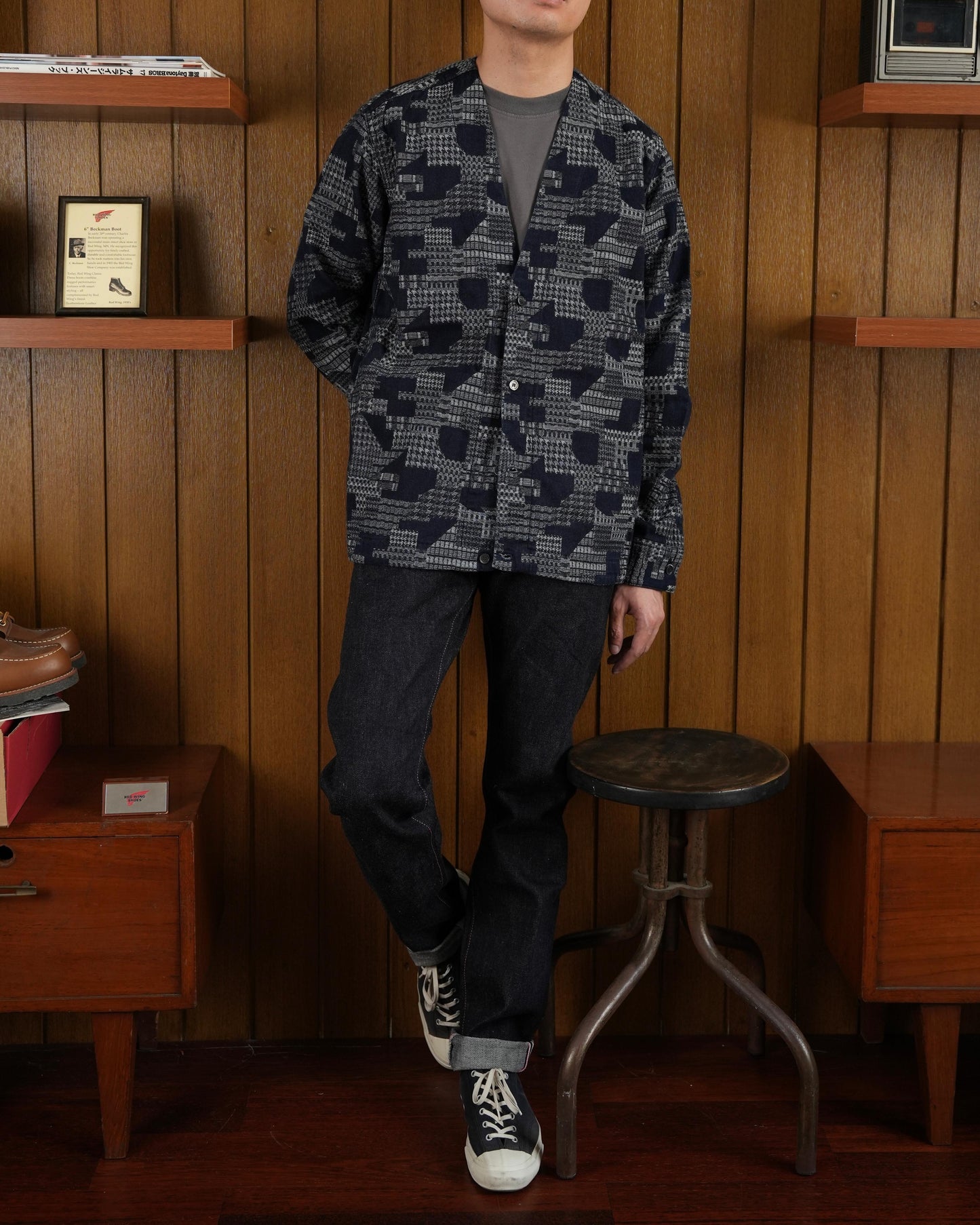 MOMOTARO MXLS1014 INDIGO JACQUARD CARDIGAN