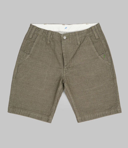 Pure Blue Japan 1171-OLV Sashiko Short Pants Olive x Olive Sashiko