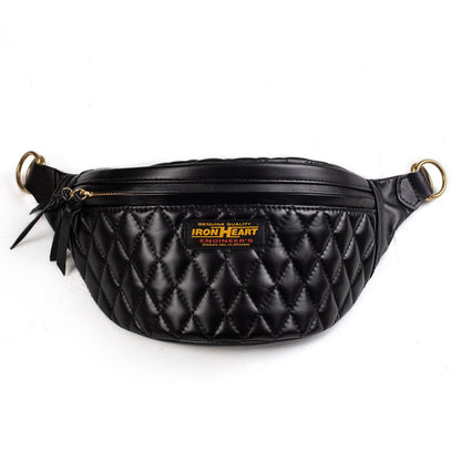 Iron Heart IHE-45 Diamond Stitched Leather Waist Bag - Black